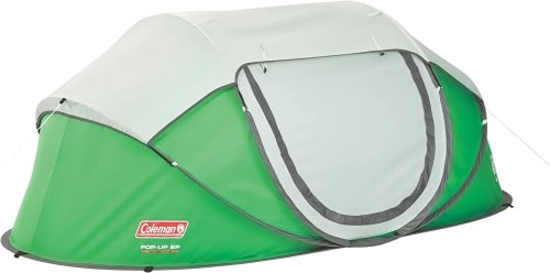 Best Small Pop-Up Tent,  Coleman 2-Person Pop-Up Tent pictured in green.