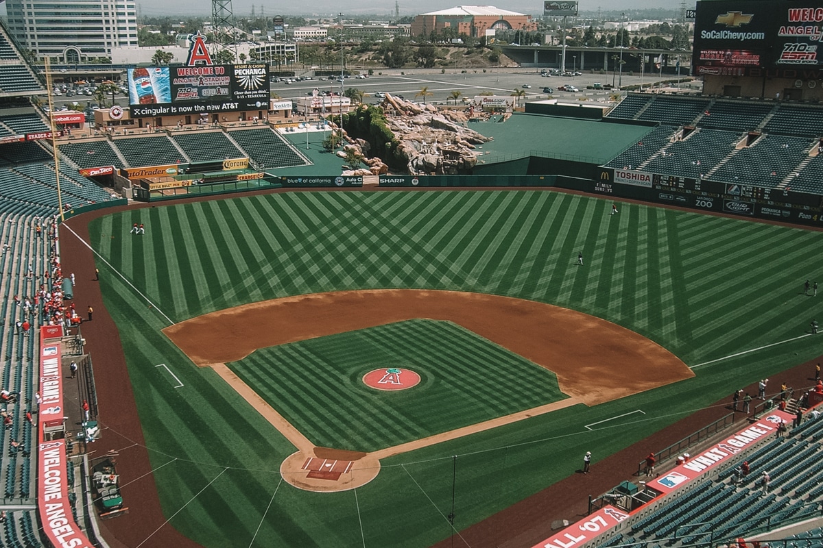 A view from above the field at Angels' Stadium.