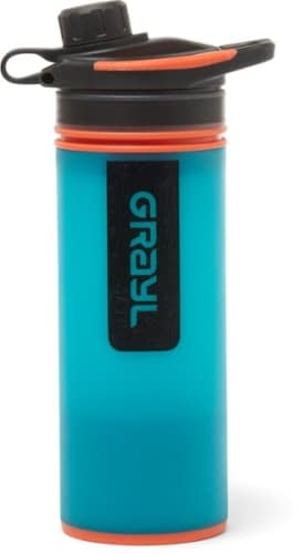 Blue and orange Grayl GeoPress Water Filter and Purifier Bottle.