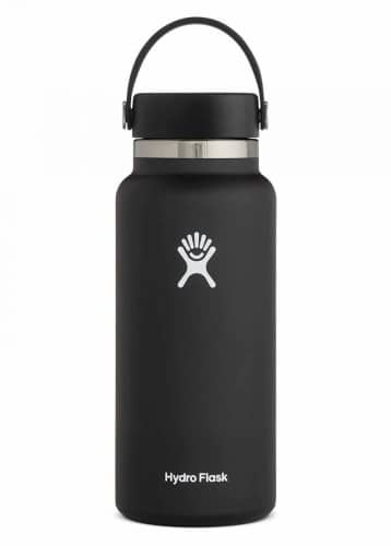 Black Hydro Flask reusable water bottle.