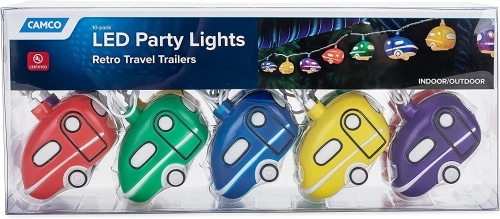 A package of Camco Retro Travel Trailer Party Lights.
