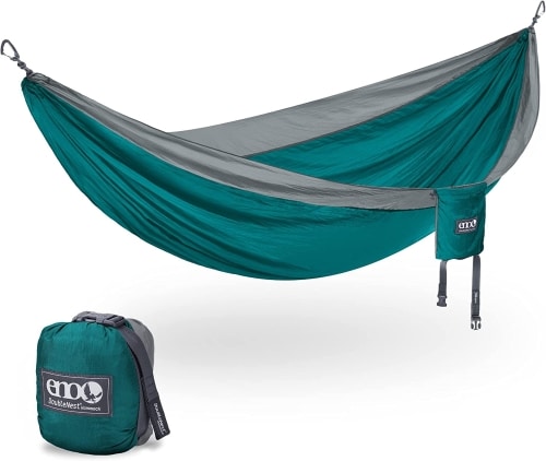 Green and grey ENO DoubleNest Hammock product image.