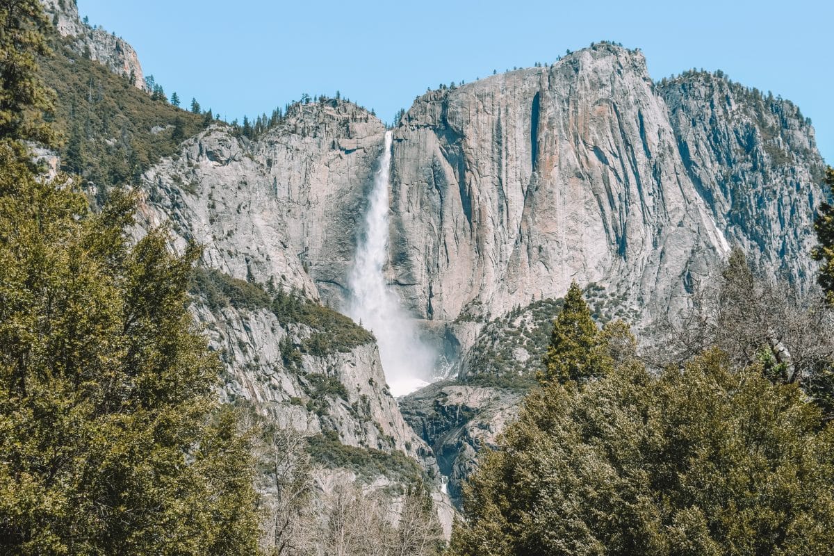 Hike to a waterfall - lower yosemite falls