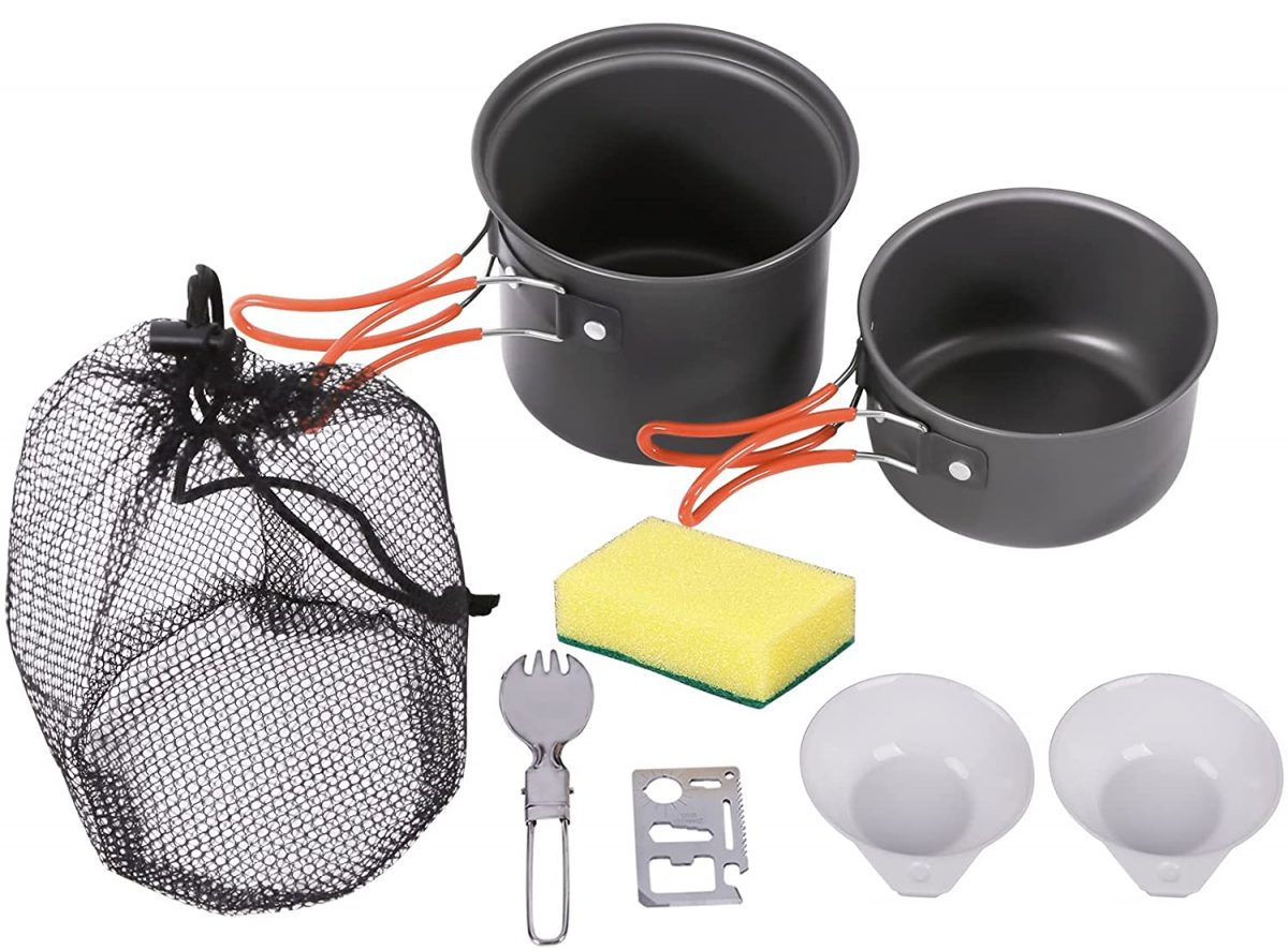 Portable Camping Cookware Mess Kit By DynamicGear 13 pcs Lightweight Stove inc.