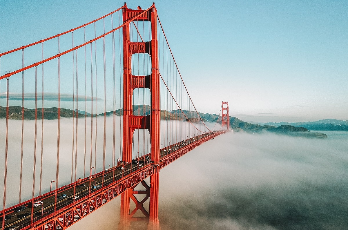 Golden Gate Bridge surrounded by Karl the Fog