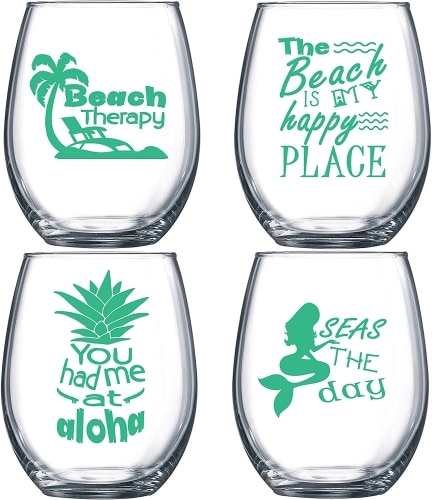 etched nautical stemless wine glasses