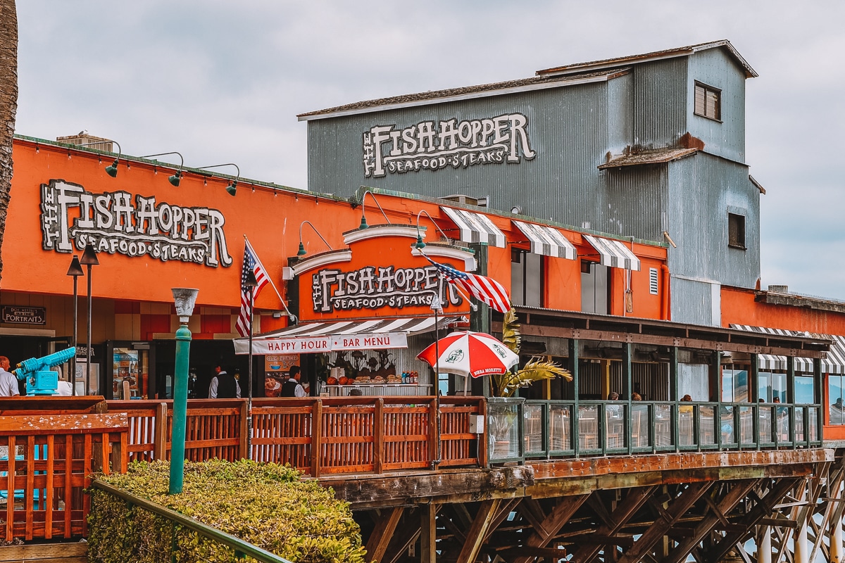 The exterior of The Fish Hopper Seafood and Steaks restaurant on Cannery Row.