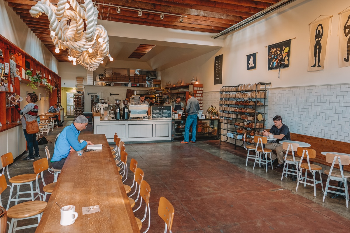 The interior of the Mill Cafe near Alamo Square and Divisadero.