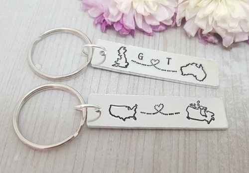 Country to country key chain charms.