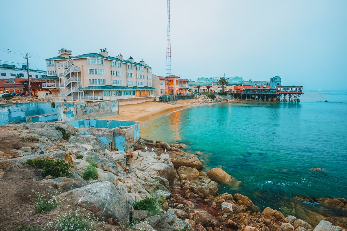 Beautiful shot of the beach and buildings on Cannery Row in Monterey