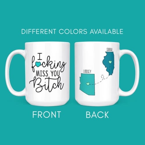 Moving states mug for friend with personalized state outlines and names.