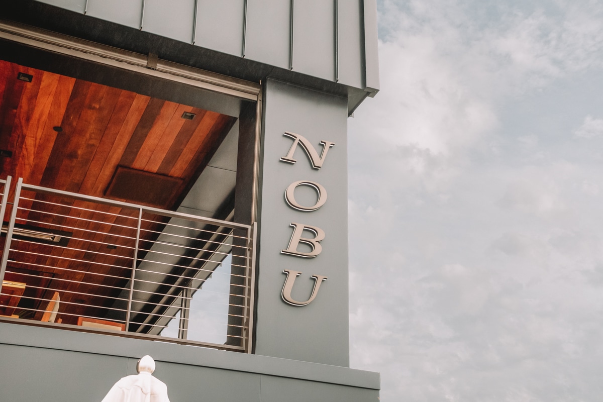 A picture of the Nobu restaurant front store sign