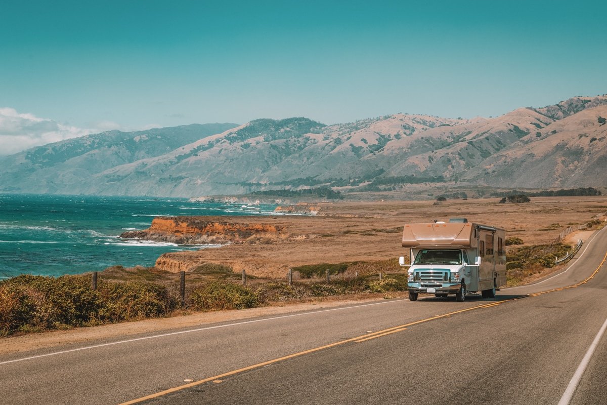 Image of an RV driving along California's beautiful Central Coast