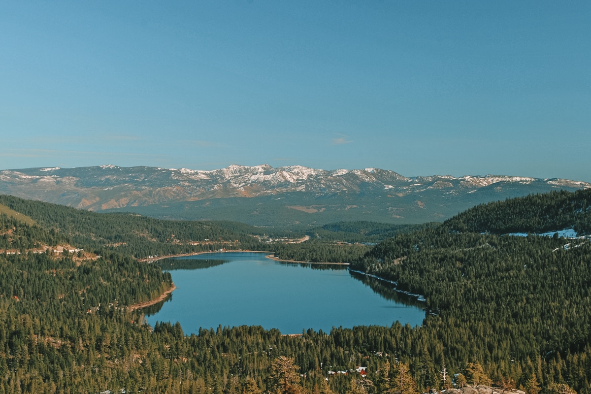 Donner Lake, located west of Truckee in the Sierra Nevada Mountains