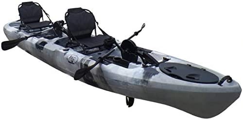 Product photo of the BKC PK14 Tandem kayak in grey, the best river kayak.